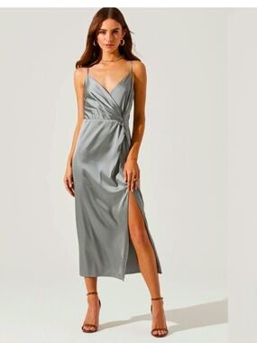 Astr Satin Grey Slip Maxi Dress